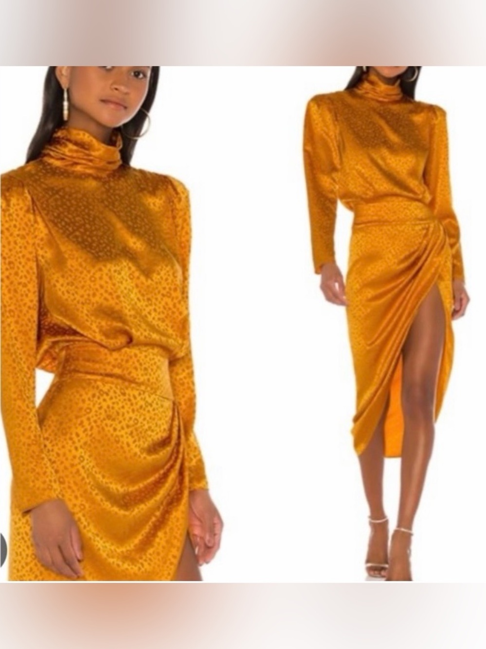 Ronny Kobo Kiara Silk Blend Midi Dress Sz M Mustard Yellow Leopard Print Luxury